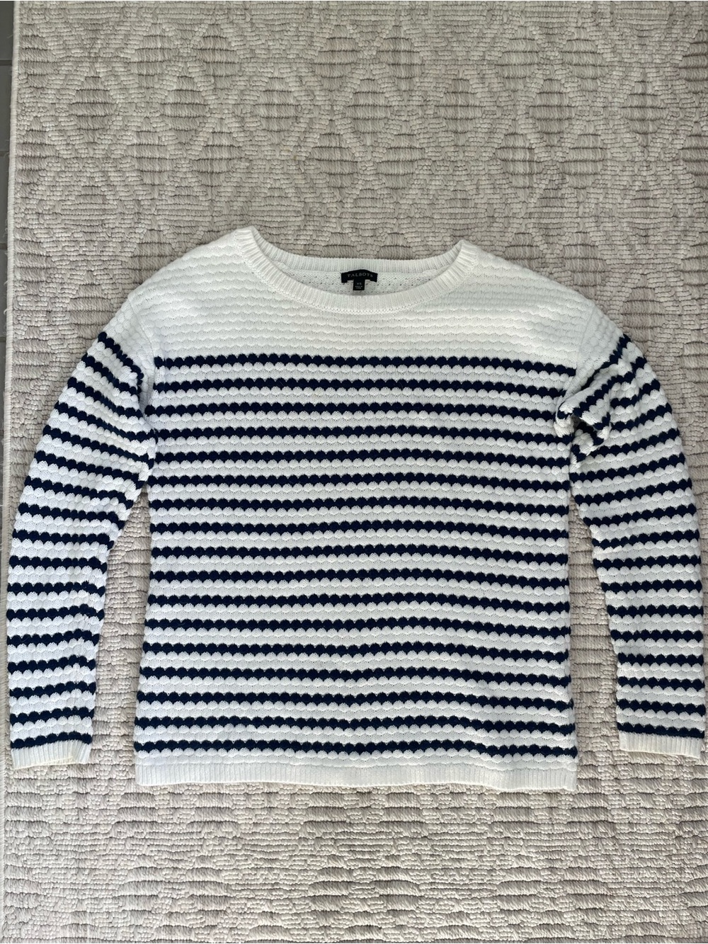 Talbots Navy and White Striped Textured Crewneck Sweater, XS